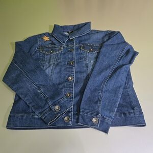 Baccini Denim Jacket Size L Star Patch Button Front